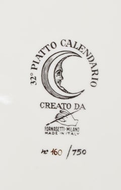 Piero Fornasetti White and Golden Calendar Plate, 1999