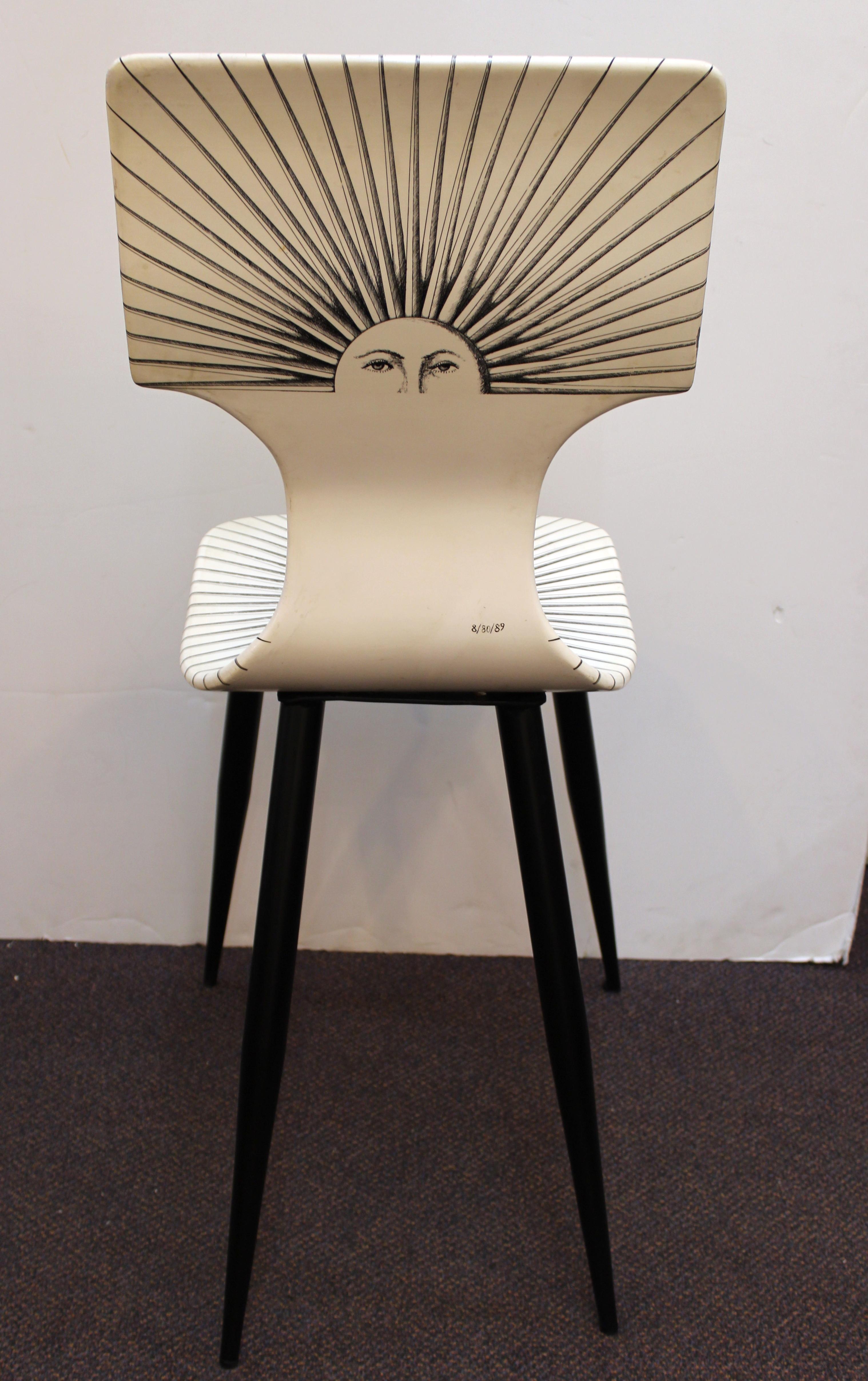 Italian Piero Fornasetti White 'Sole' Bar Chairs