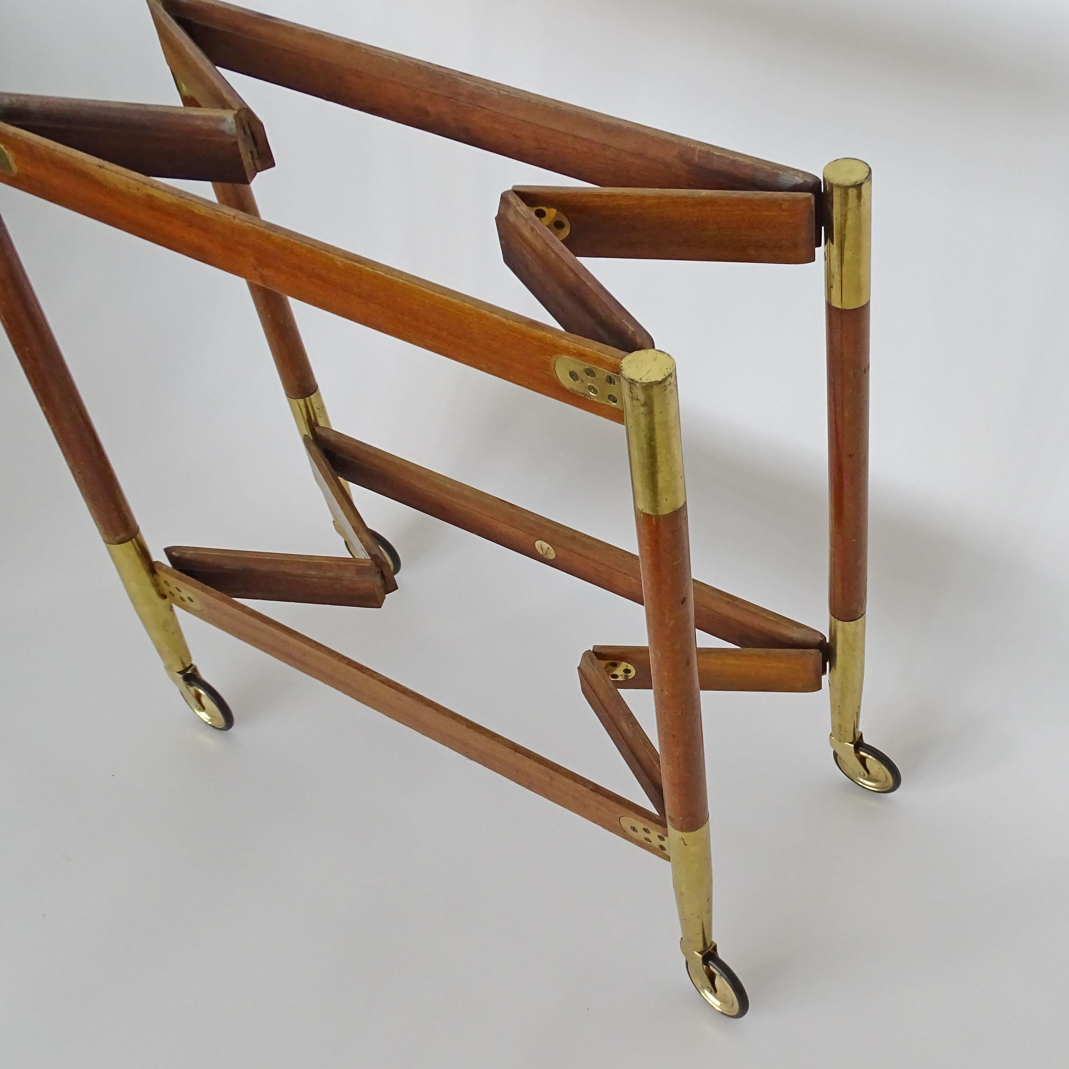 Piero Fornasetti Wood and Brass Folding Trolley, Italy, 1950s For Sale 3