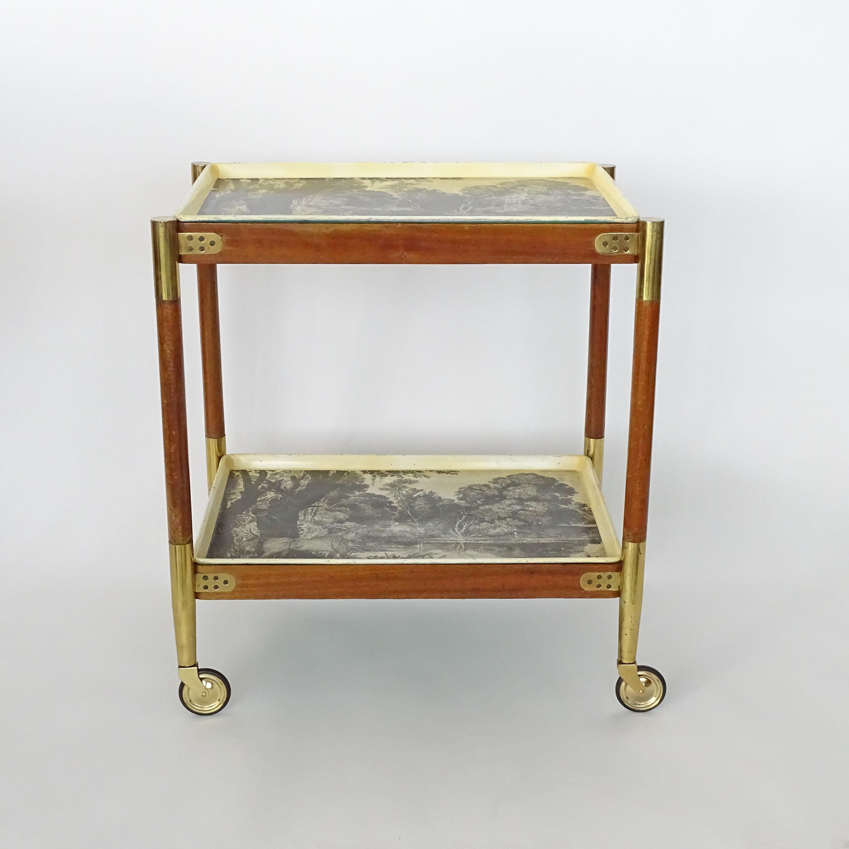 Mid-Century Modern Piero Fornasetti Wood and Brass Folding Trolley, Italy, 1950s For Sale