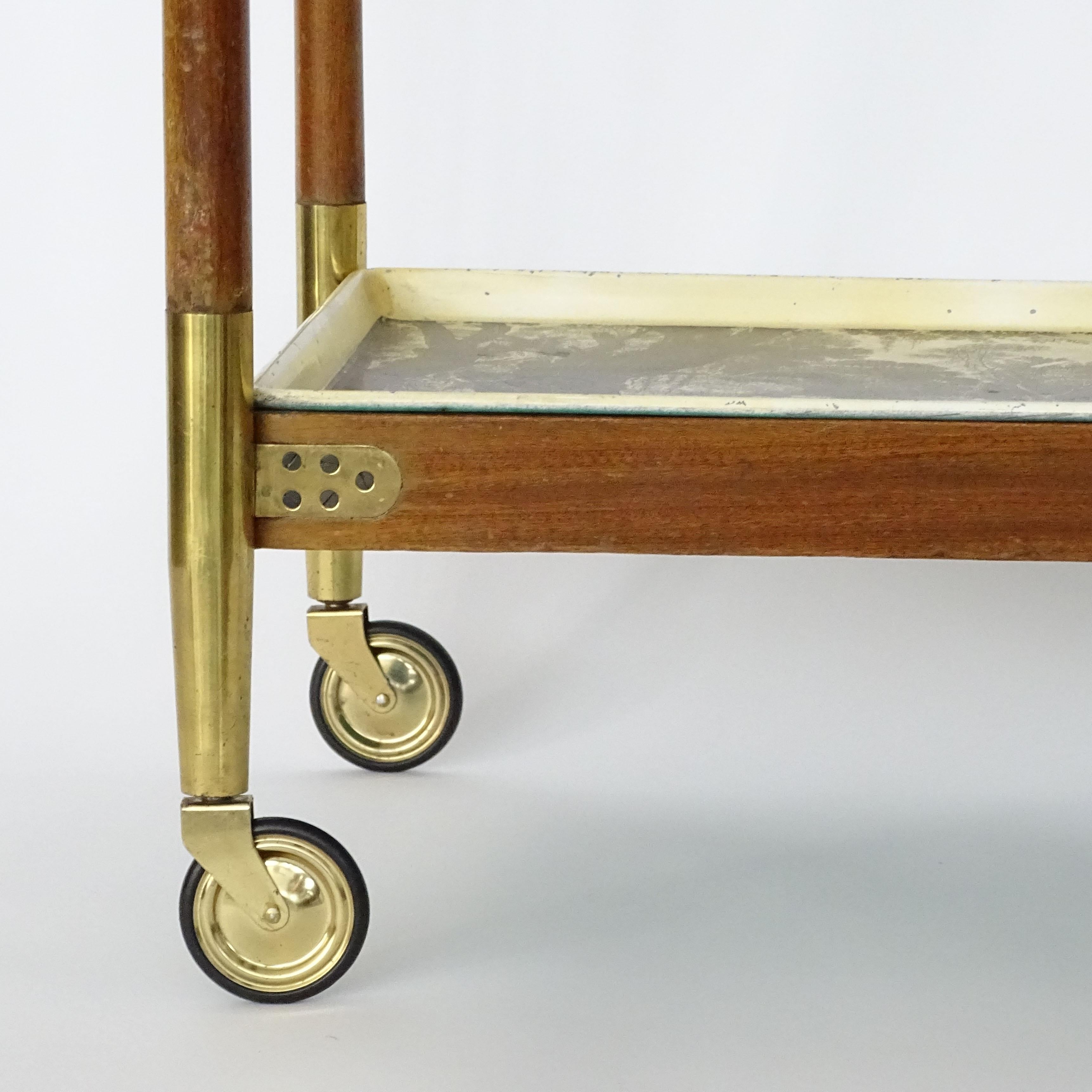 Piero Fornasetti Wood and Brass Folding Trolley, Italy, 1950s In Good Condition For Sale In Milan, IT