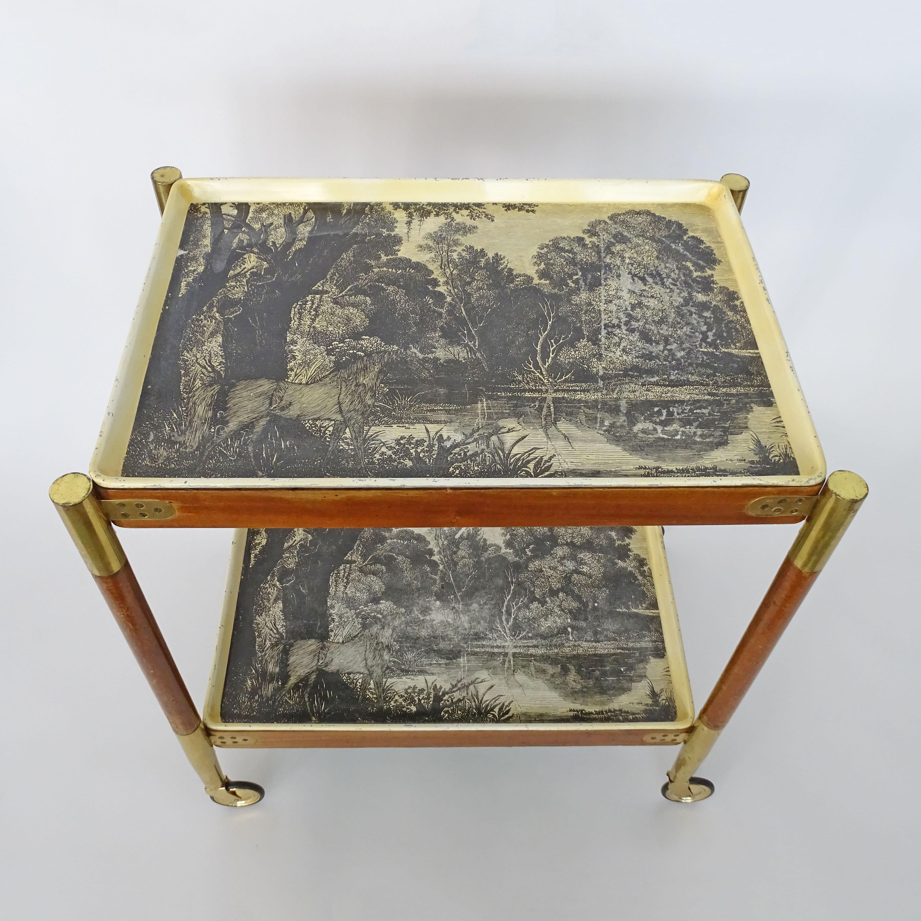Mid-20th Century Piero Fornasetti Wood and Brass Folding Trolley, Italy, 1950s For Sale