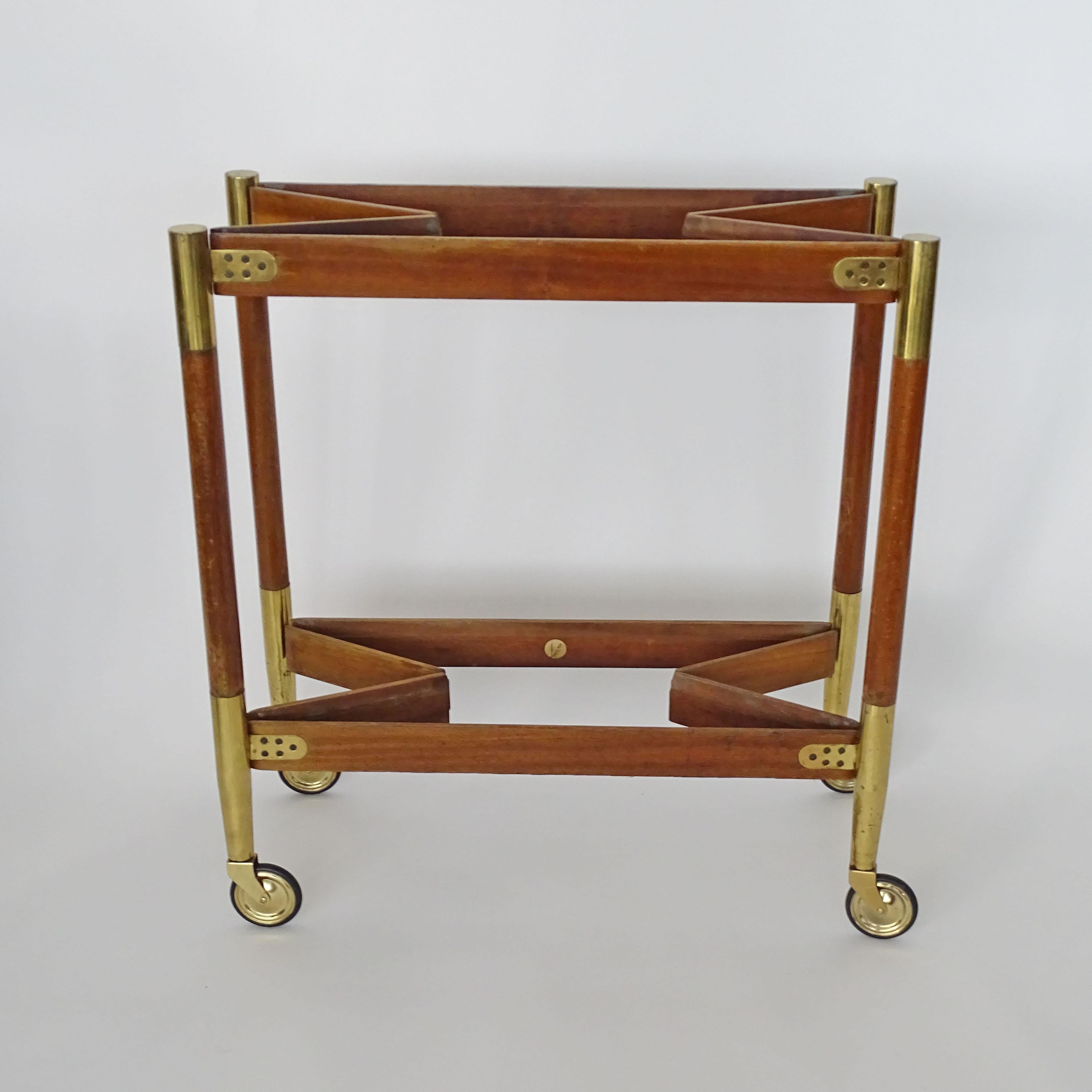 Piero Fornasetti Wood and Brass Folding Trolley, Italy, 1950s For Sale 2