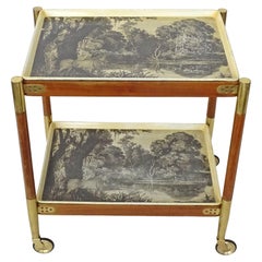 Vintage Piero Fornasetti Wood and Brass Folding Trolley, Italy, 1950s