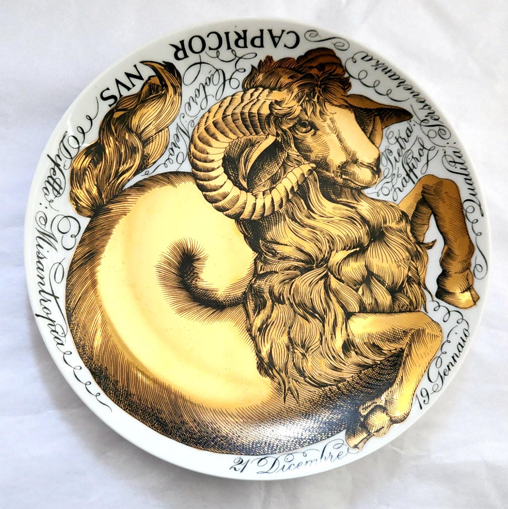 Piero Fornasetti Zodiac Porcelain Plate, Astrological Sign of Capricorn For Sale