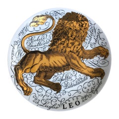 Piero Fornassetti Hand Painted Ceramic Zodiac Plates, Astral Leo, 1965