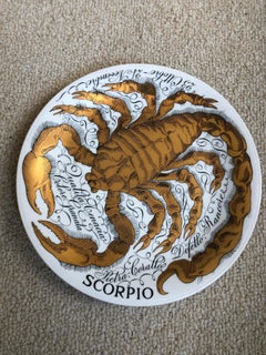 Piero Fornassetti Hand Painted Ceramic Zodiac Plates, Astral Scorpio, 1967