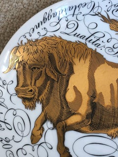 Piero Fornassetti Hand Painted Ceramic Zodiac Plates, Taurus, 1968