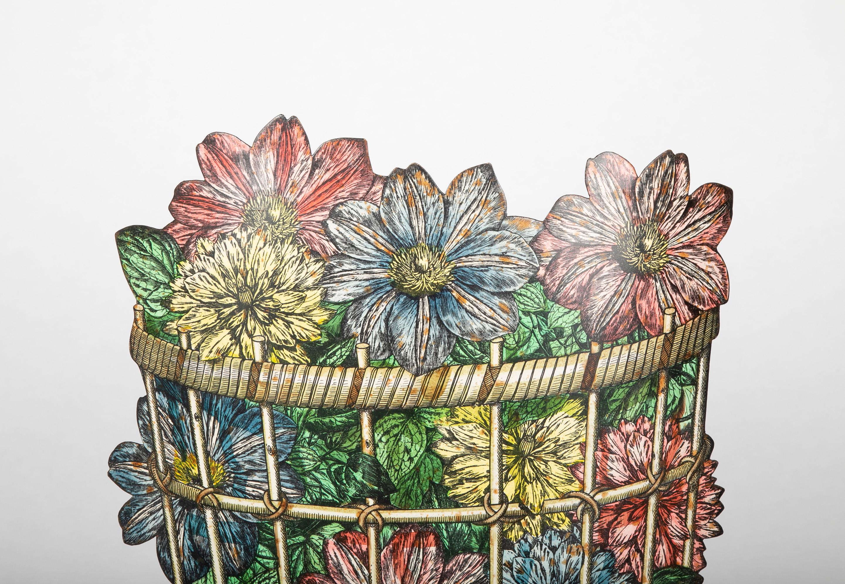 Mid-Century Modern Piero Fornasetti Trompe l'oeil Floral Umbrella Stand For Sale