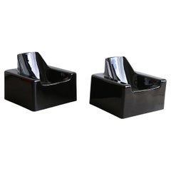 Piero Gatti & Franco Teodoro Set of Two Balck Fiberglass Armchairs