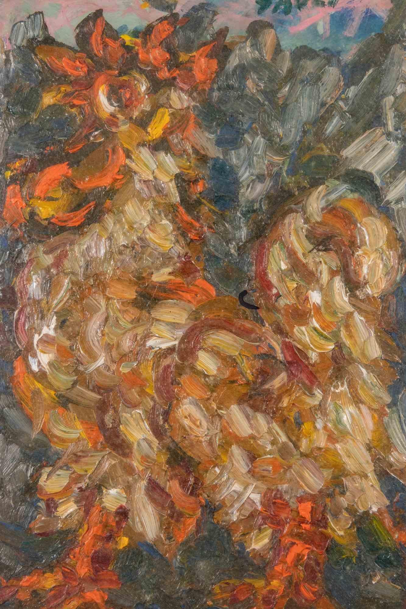 Rooster - Oil paint by Piero Gauli - 1992 For Sale 1