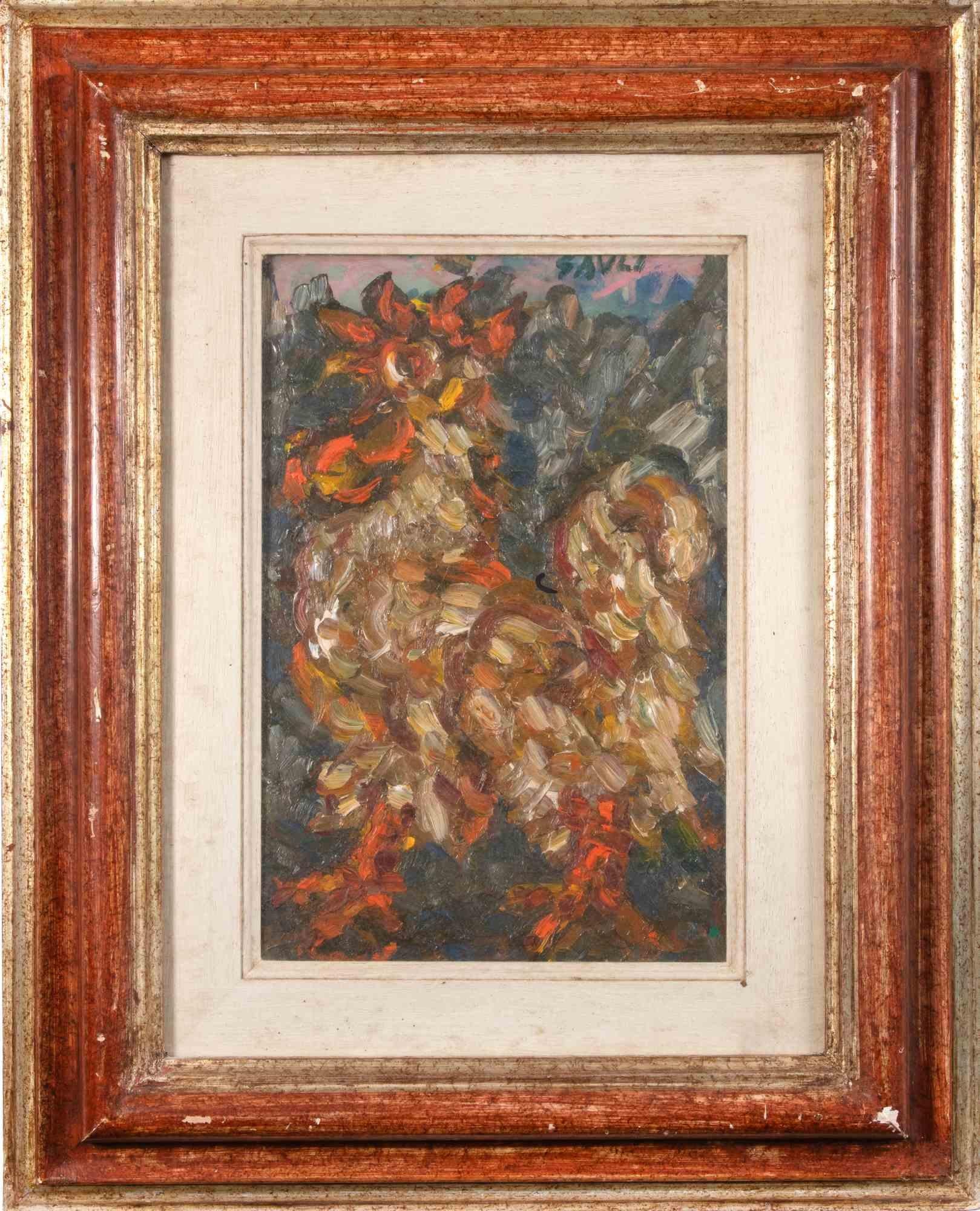 Coq - Peinture à l'huile de Piero Gauli - 1992