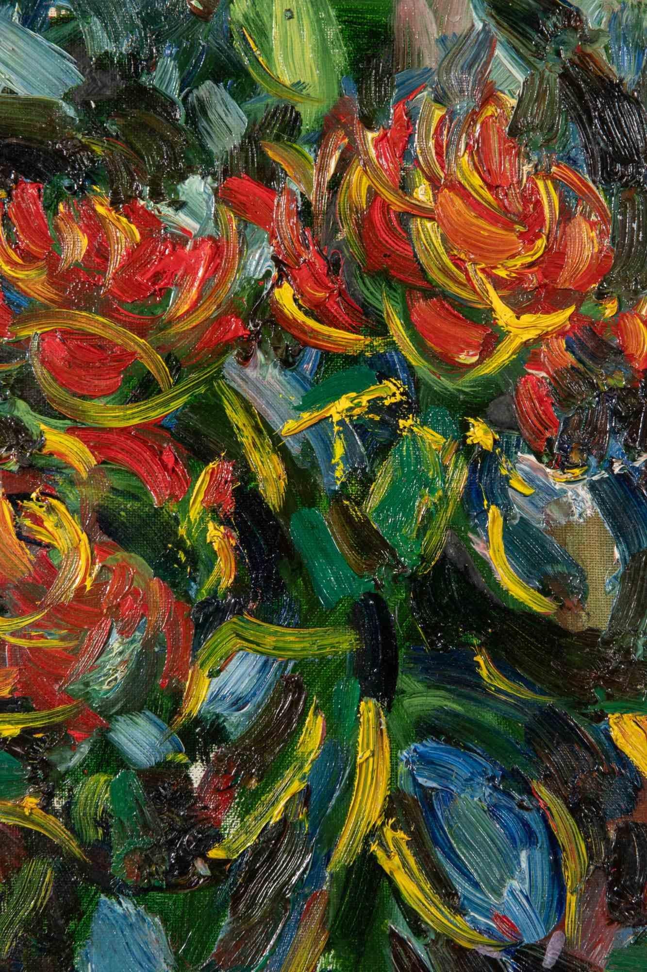 Roses 1 - Oil paint by Piero Gauli - 1989 For Sale 1