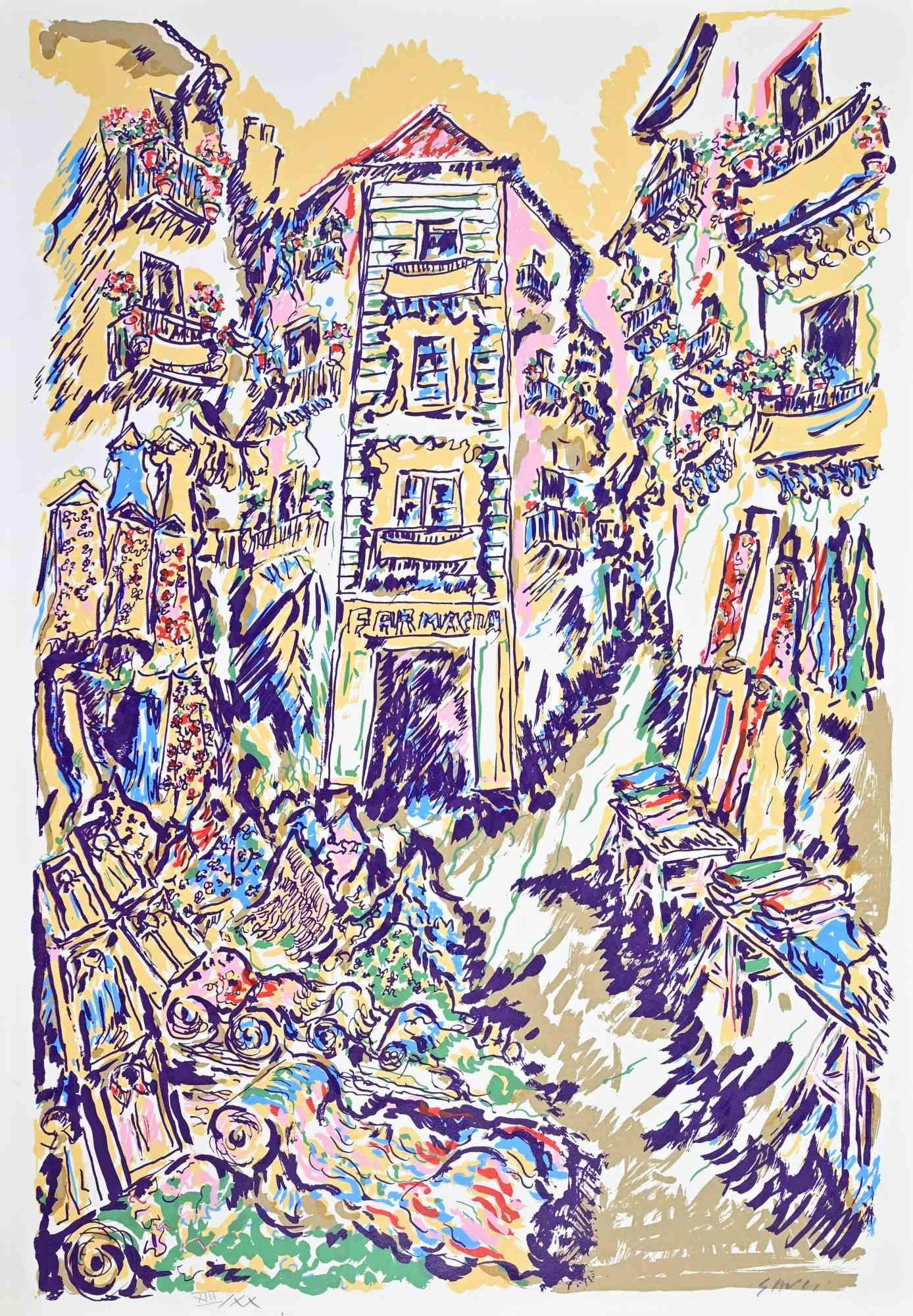 Siebdruck von Piero Gauli aus den 1970er Jahren.

Auflage von XX in römisch nummeriert, abgesehen von der Auflage in römisch nummeriert von 80.

Mit Bleistift handsigniert und nummeriert.

Sehr guter Zustand.