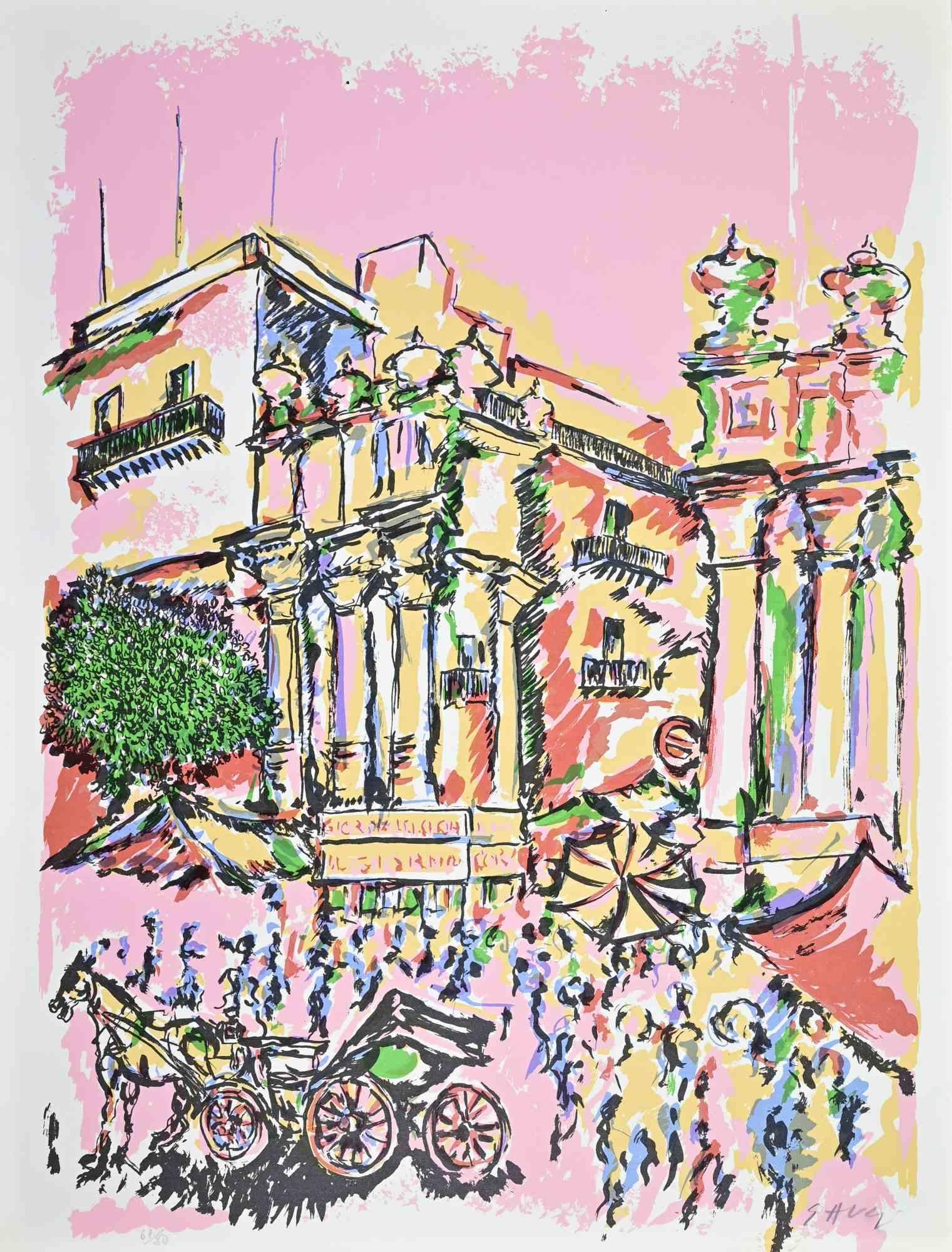 The Five Markets in Palermo - Print by Piero Gauli - 1970s