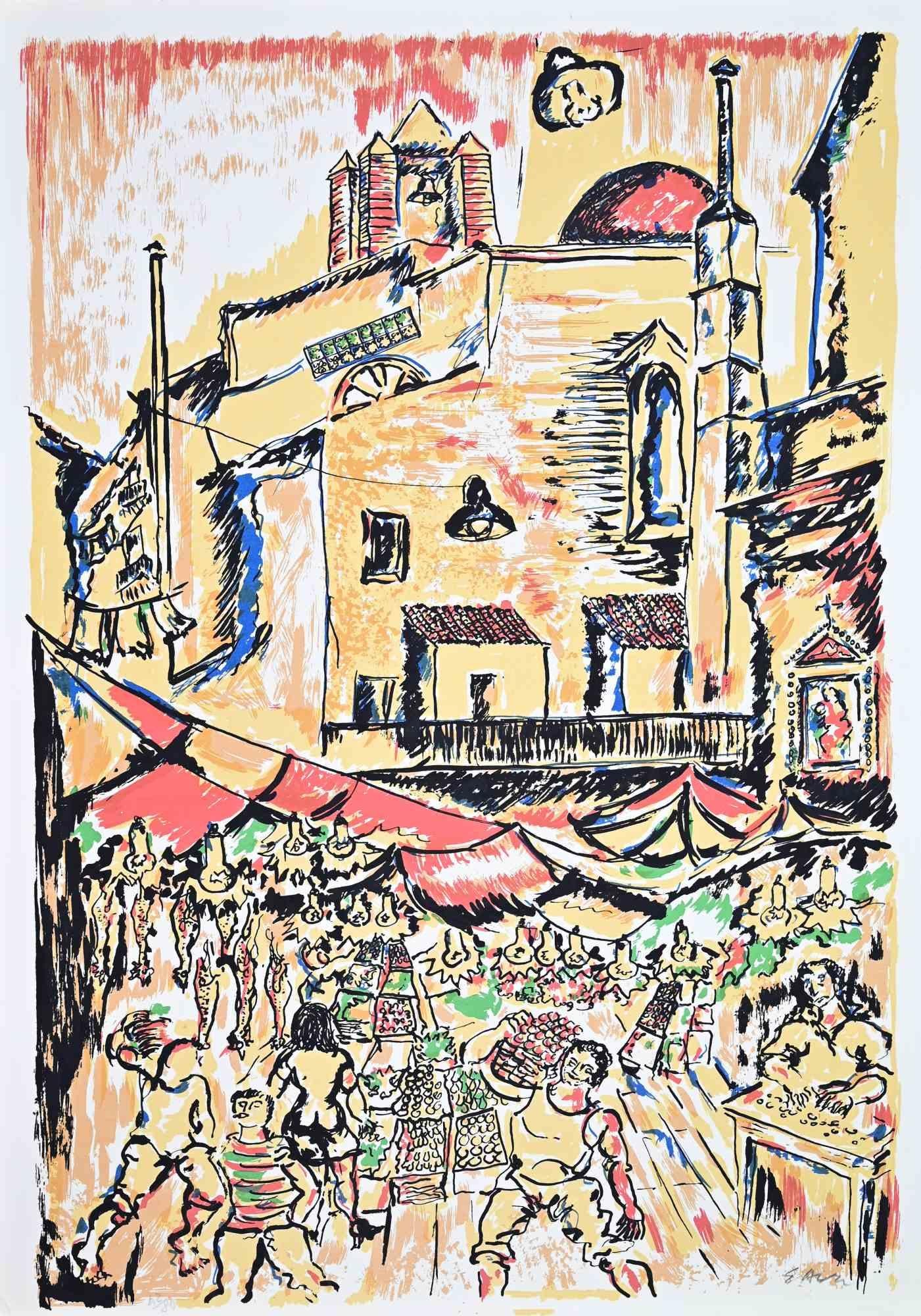 The Five Markets in Palermo - Print by Piero Gauli - 1970s