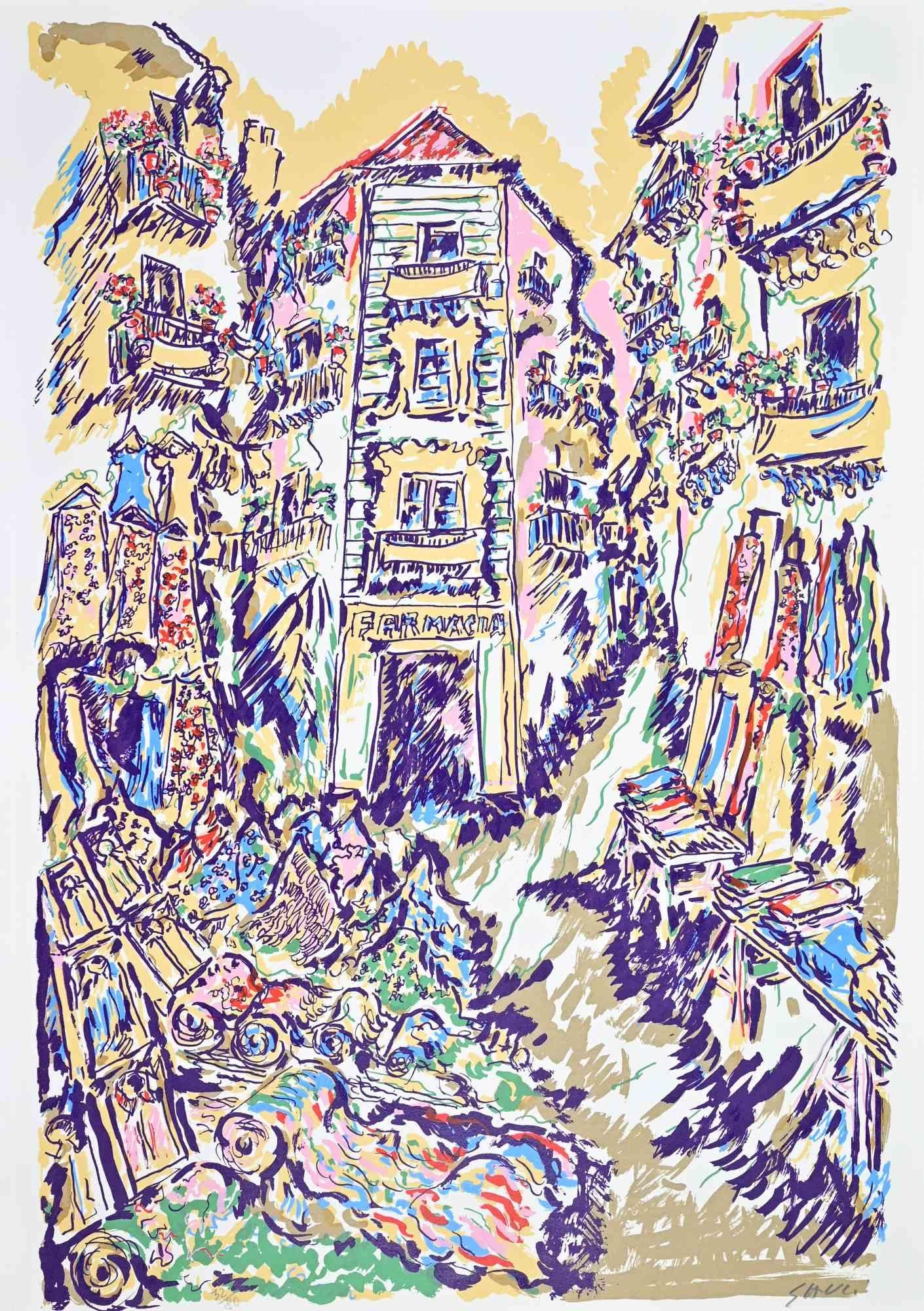 The Five Markets in Palermo - Print by Piero Gauli - 1970s