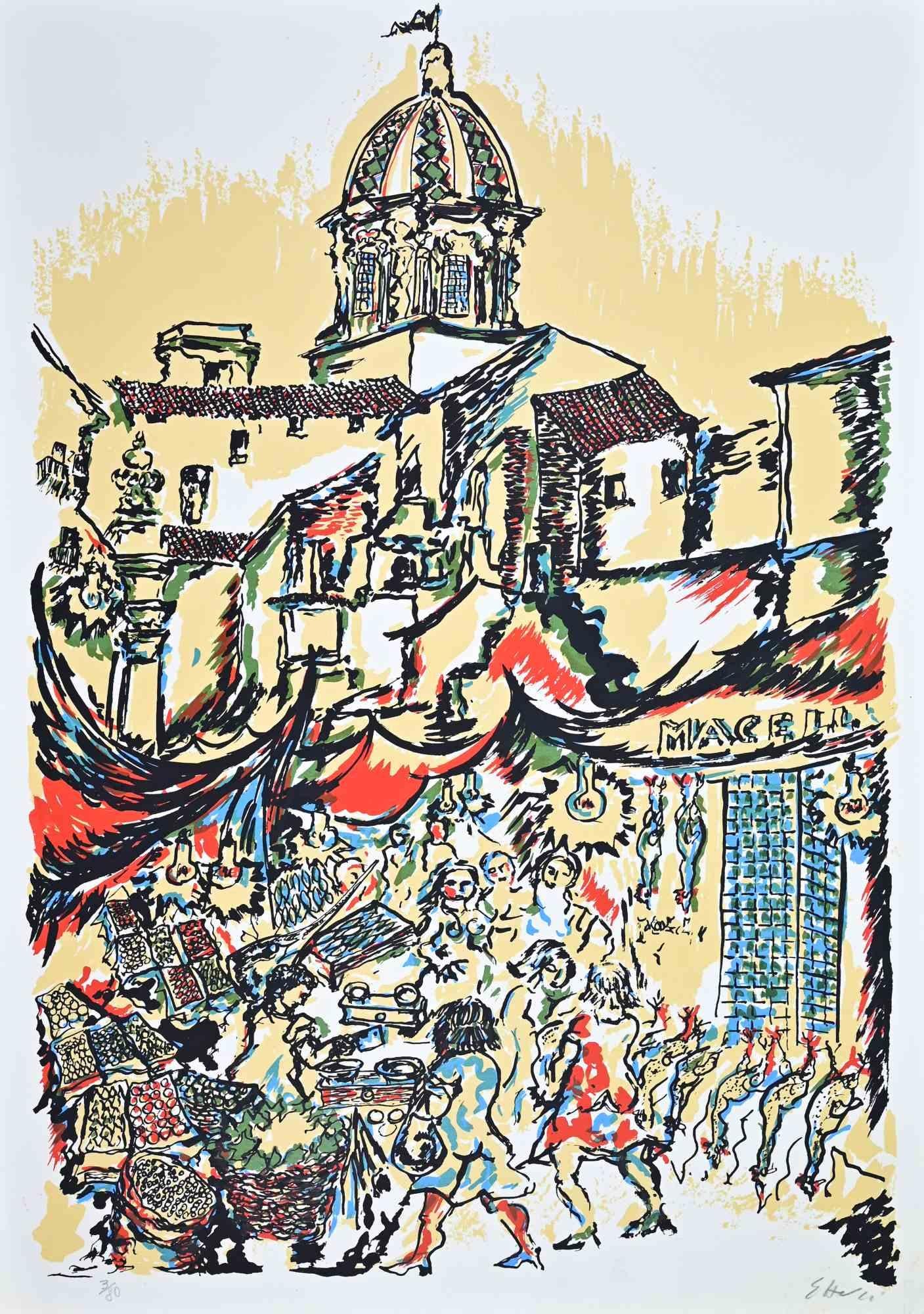 The Five Markets in Palermo - Print by Piero Gauli - 1970s
