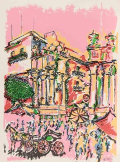 Les cinq marchés de Palerme - Sérigraphie de Piero Gauli - 1970