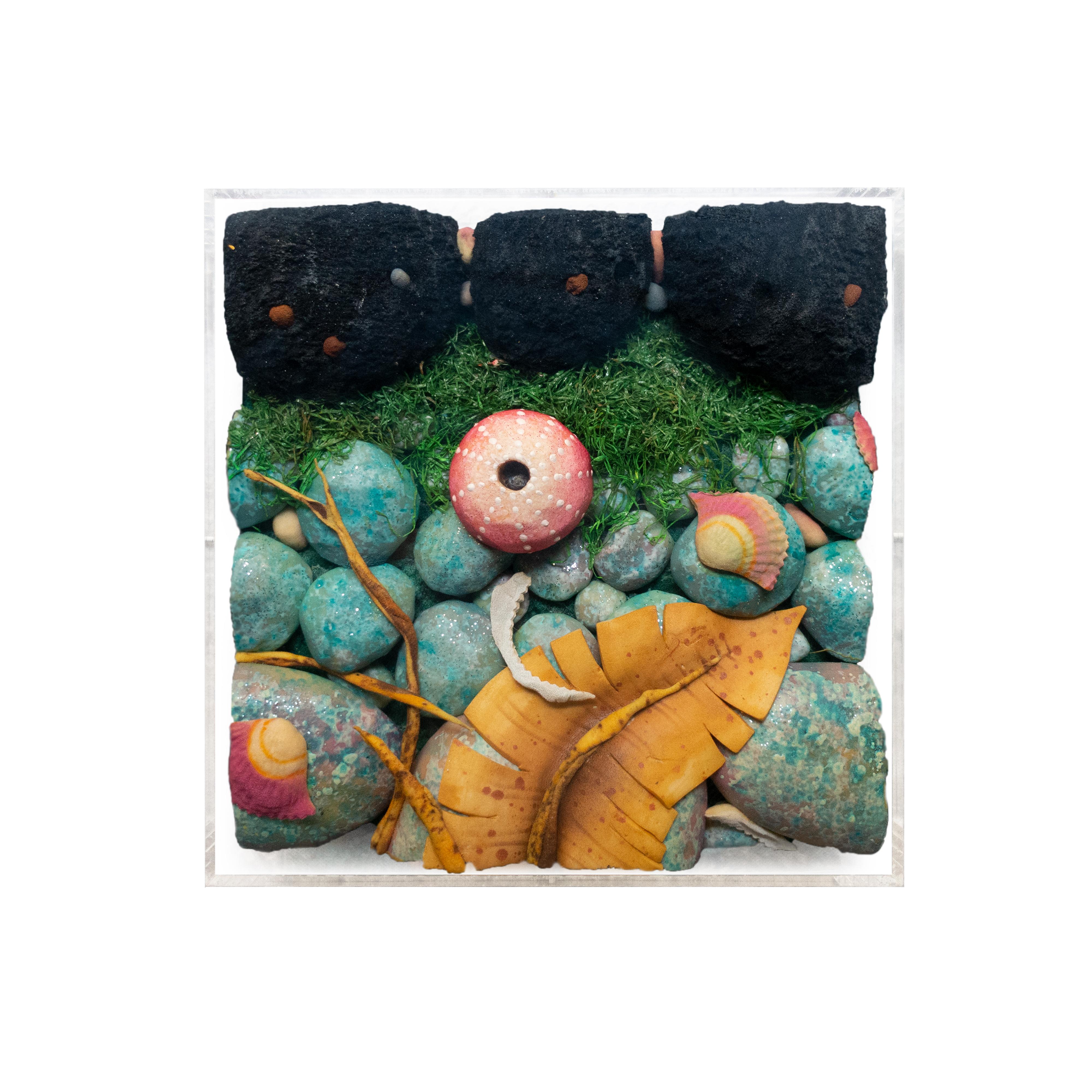Piero Gilardi Still-Life Sculpture - Spiaggetta Con Muschi, 2016, scultura, Tappeto Natura, Poliuretano, Scatola