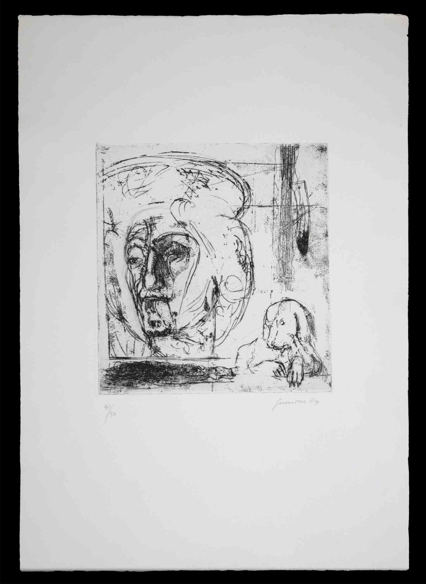 Composition - Gravure et pointe sèche de P. Guccione - 1964