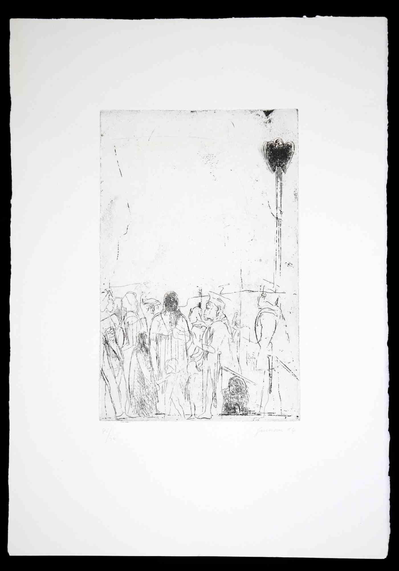 The Manifestation - Etching and Drypoint by Piero Guccione - 1964