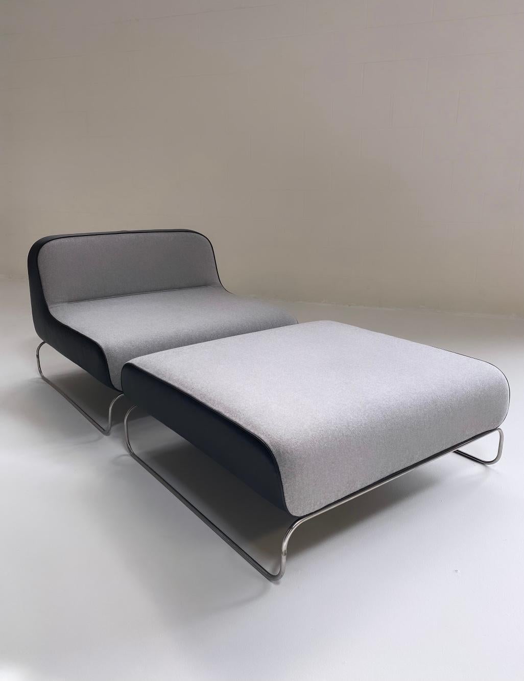 Piero Lissoni Lounge Chair & Ottoman in Loro Piana Cashmere and Leather For Sale 4