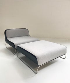 Piero Lissoni Lounge Chair & Ottoman in Loro Piana Cashmere and Leather