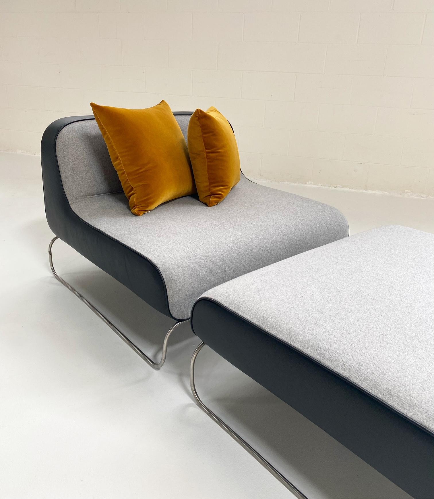 Piero Lissoni Lounge Chair & Ottoman in Loro Piana Cashmere and Leather In Good Condition For Sale In SAINT LOUIS, MO