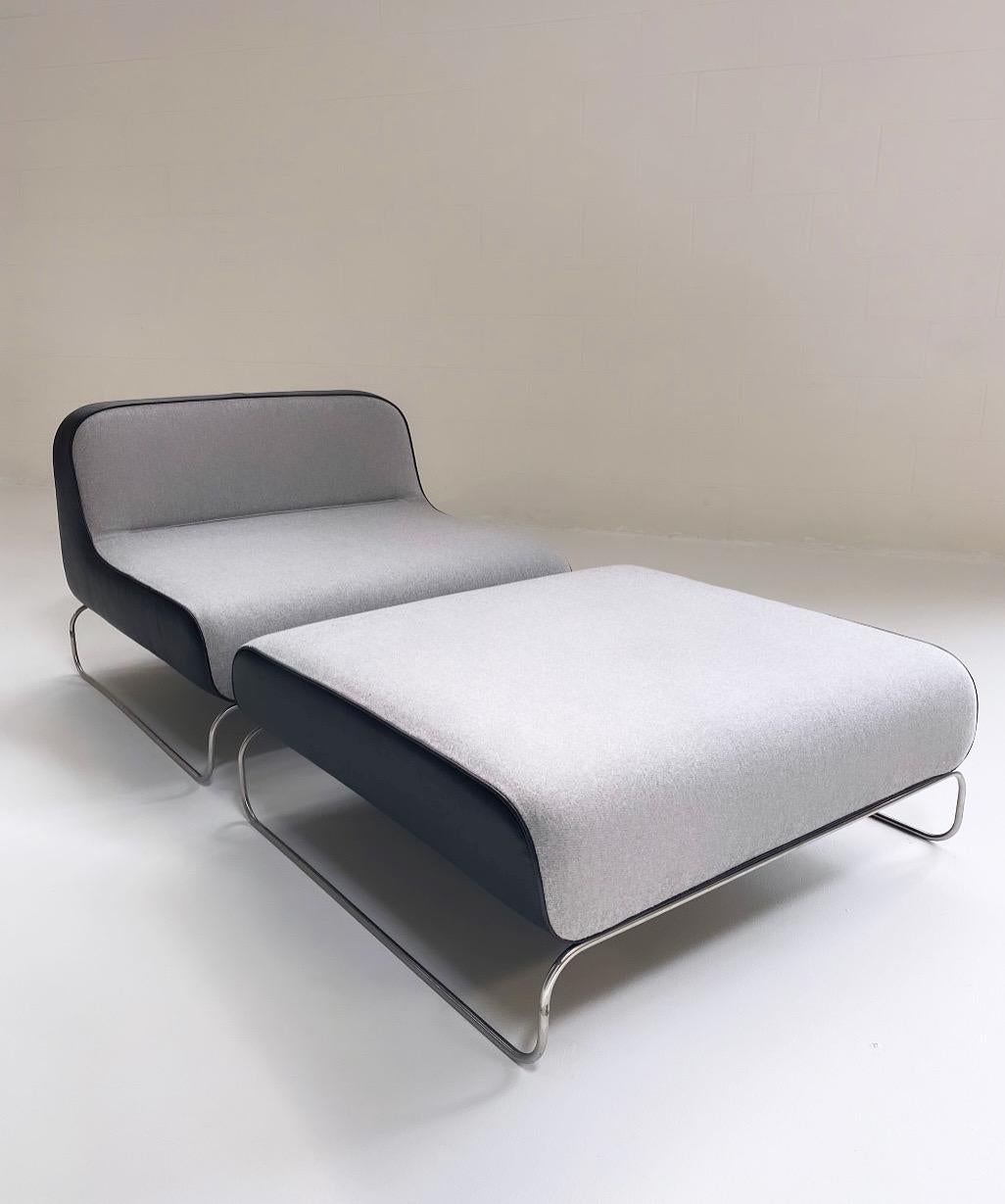 Piero Lissoni Lounge Chair & Ottoman in Loro Piana Cashmere and Leather For Sale 2