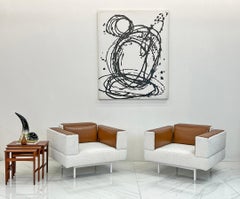 Piero Lissoni Reef Chairs in Cognac Leather and Boucle, Cassina, 2001