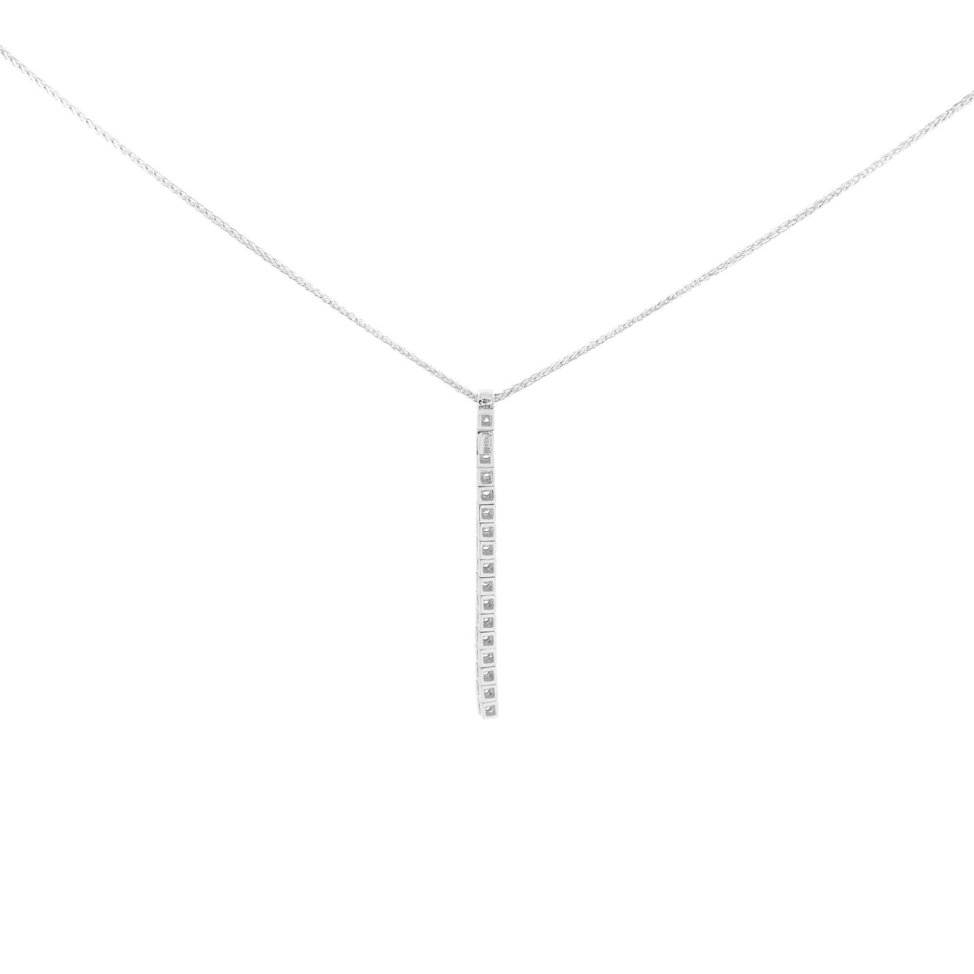 Women's or Men's Piero Milano 1 Row Natural Diamond Drop Pendant Necklace 18k White Gold 0.40cttw For Sale