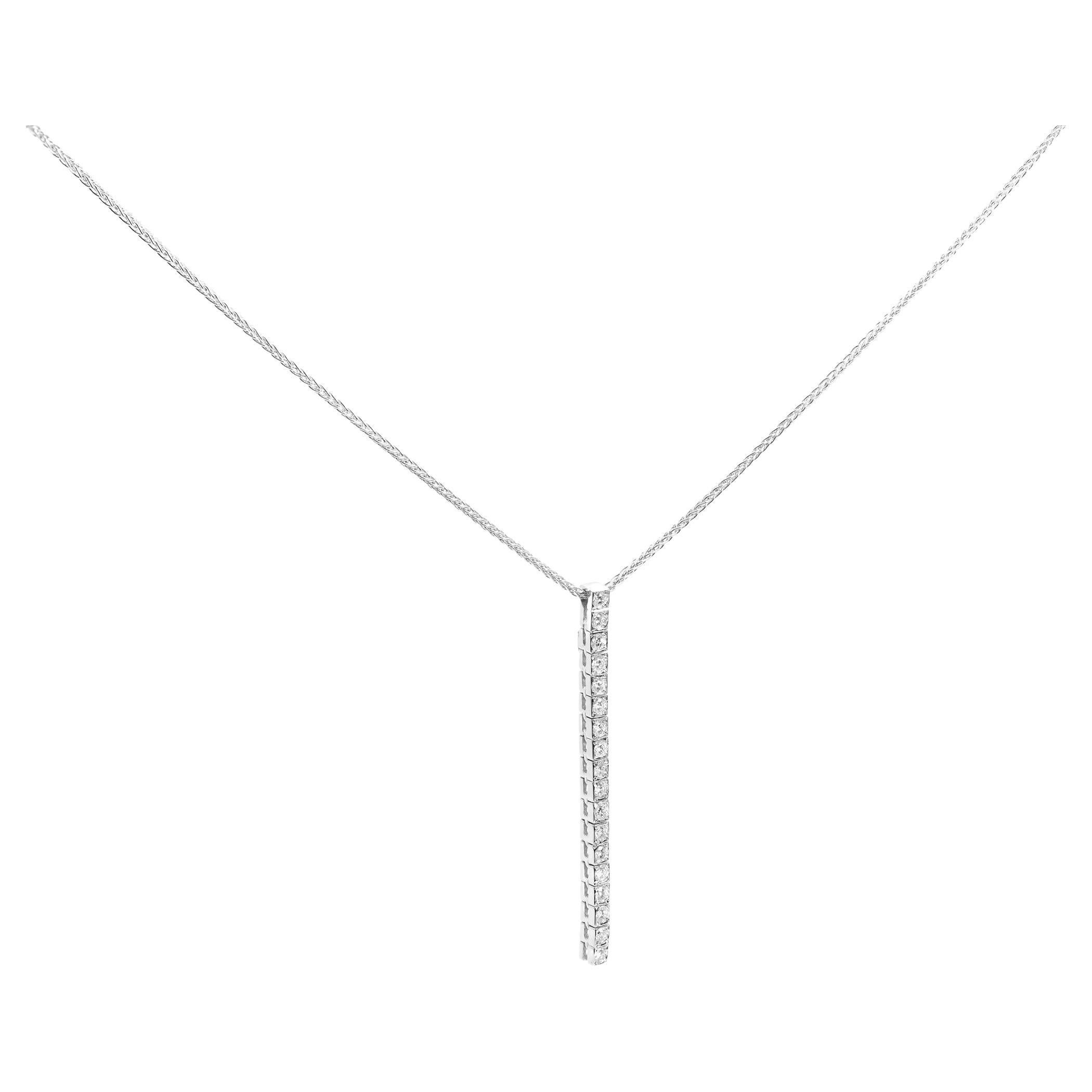 Piero Milano 1 Row Natural Diamond Drop Pendant Necklace 18k White Gold 0.40cttw For Sale
