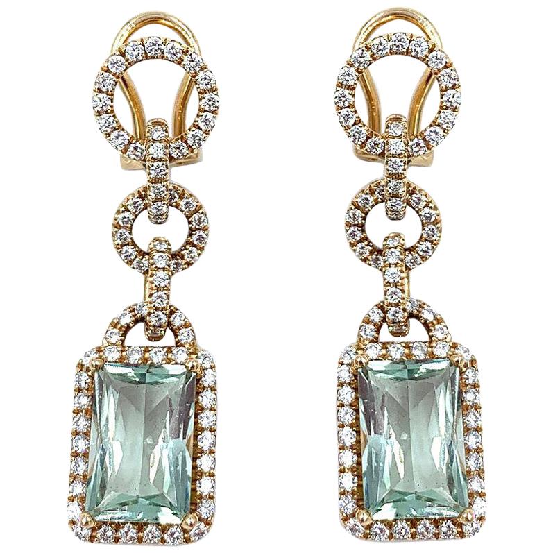 Ohrgehänge oder Tropfenohrringe von Piero Milano aus 18 Karat Roségold mit Aquamarin und Diamant im Angebot