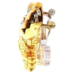 Piero Milano 18K Gold Crocodile Brooch with Diamond Crest and Ruby Eye
