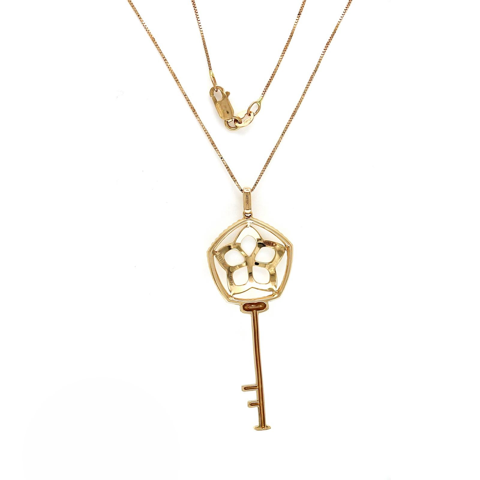 Piero Milano 18K Rose Gold 0.26 Ct Diamond Key Pendant Necklace In New Condition For Sale In Los Angeles, CA