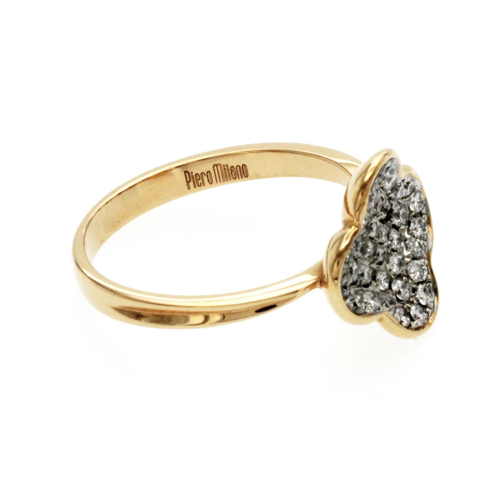 Piero Milano Anillo Trébol de Cuatro Hojas de Oro Rosa de 18 quilates y 0,37 quilates de diamantes en Nuevo estado para la venta en Los Angeles, CA