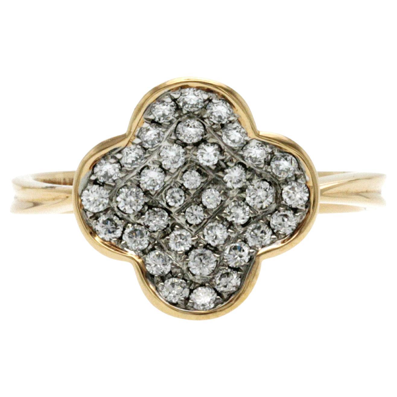 Piero Milano Anillo Trébol de Cuatro Hojas de Oro Rosa de 18 quilates y 0,37 quilates de diamantes en venta