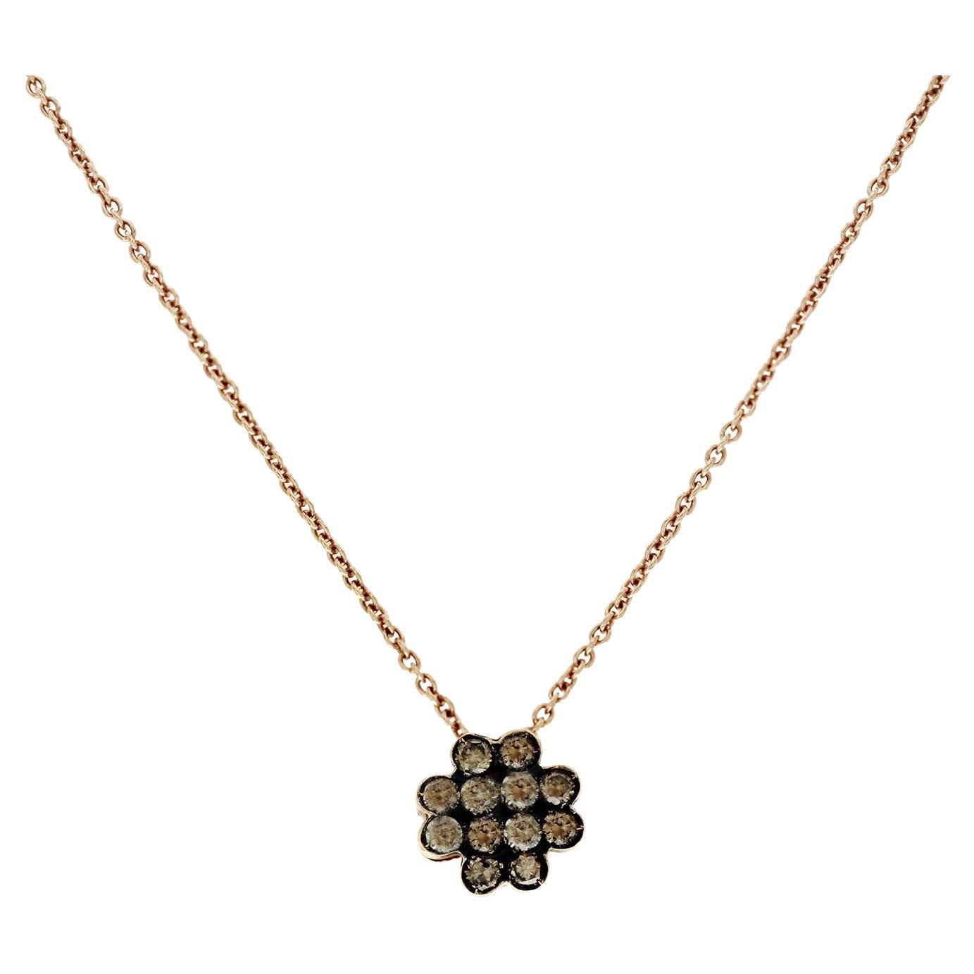 Piero Milano 18K Rose Gold 0.40 Ct Brown Diamond Necklace For Sale