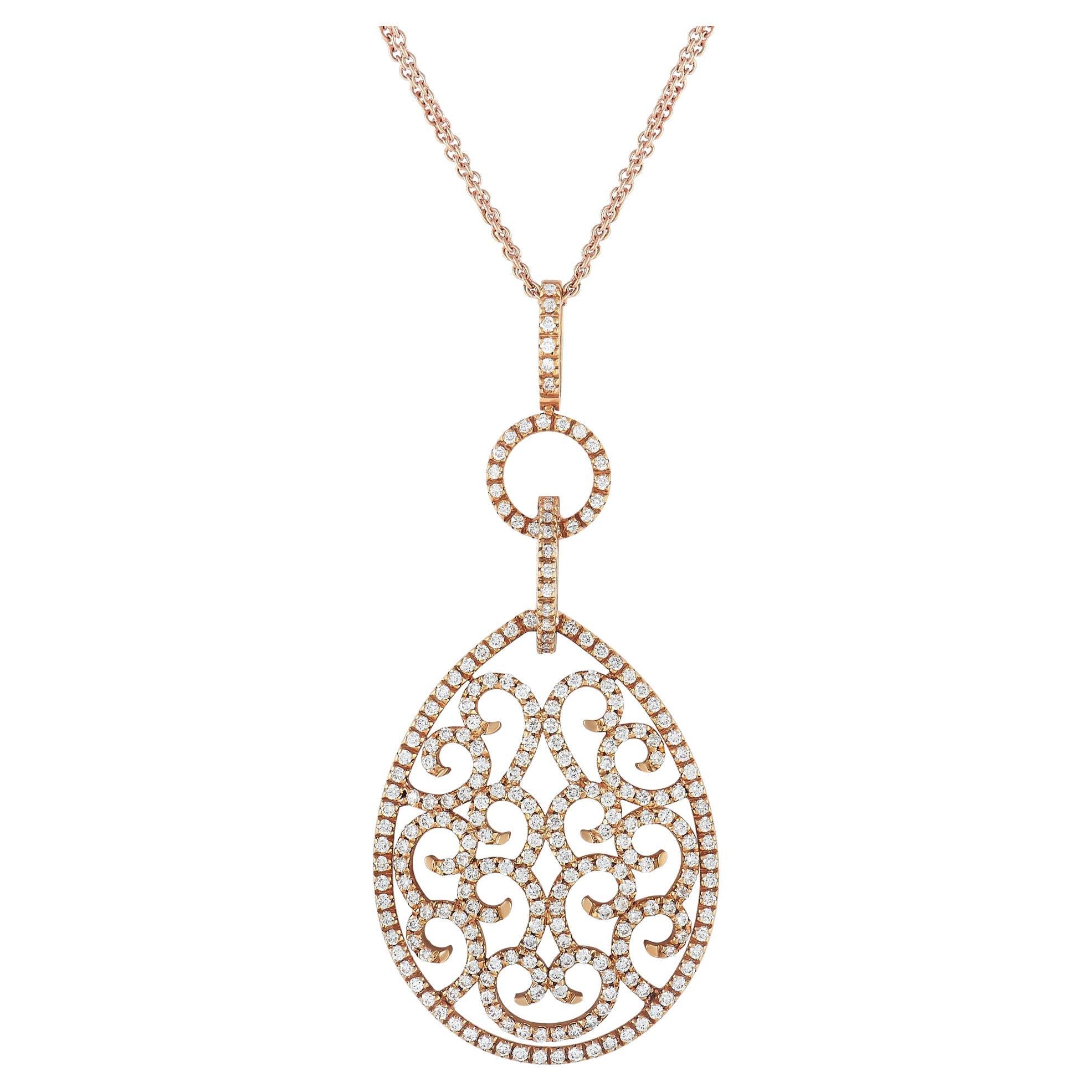 Piero Milano 18K Rose Gold 1.68 Ct Diamond Pendant Necklace For Sale