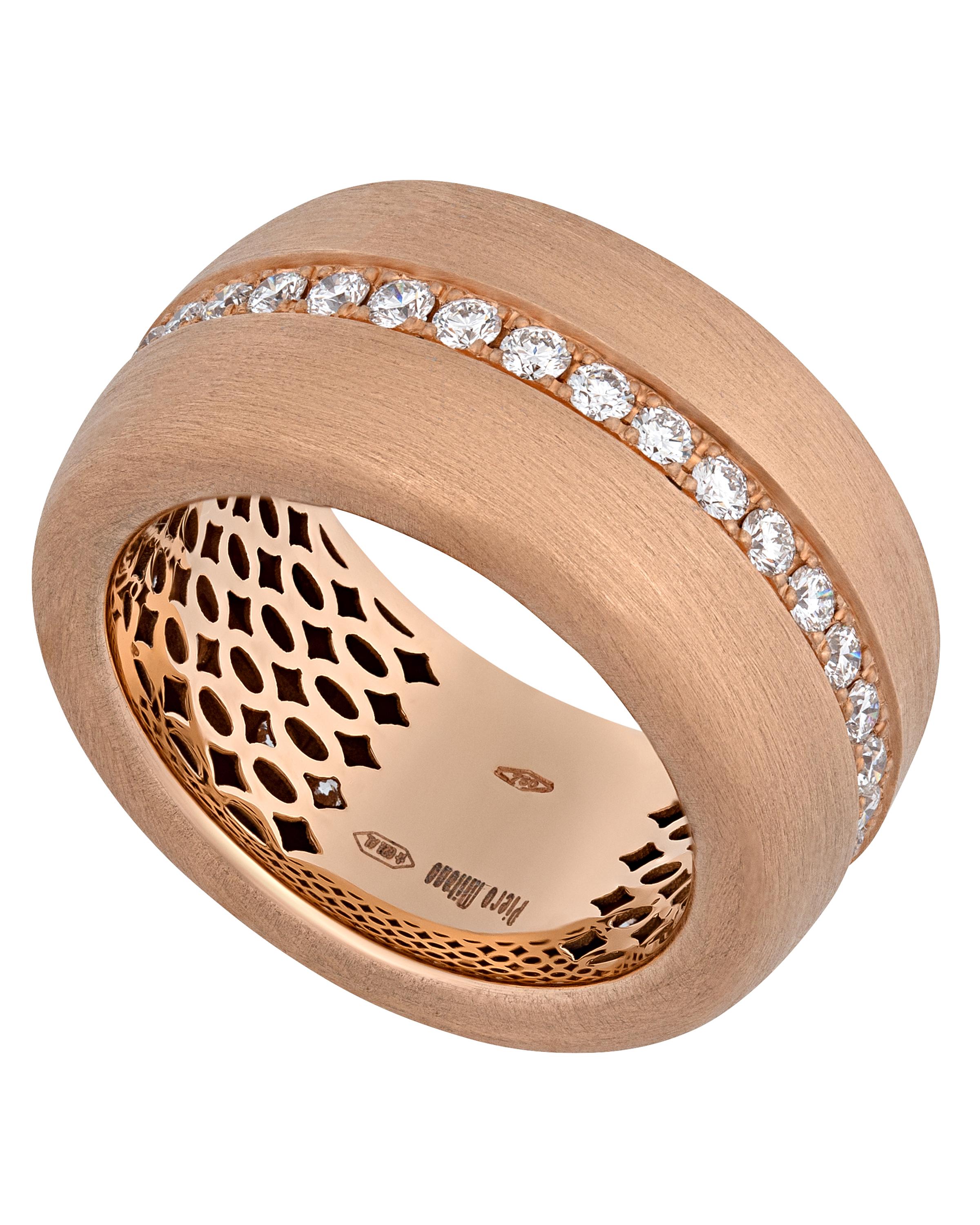 Contemporary Piero Milano 18K Rose Gold Diamond Ring Sz 7 For Sale