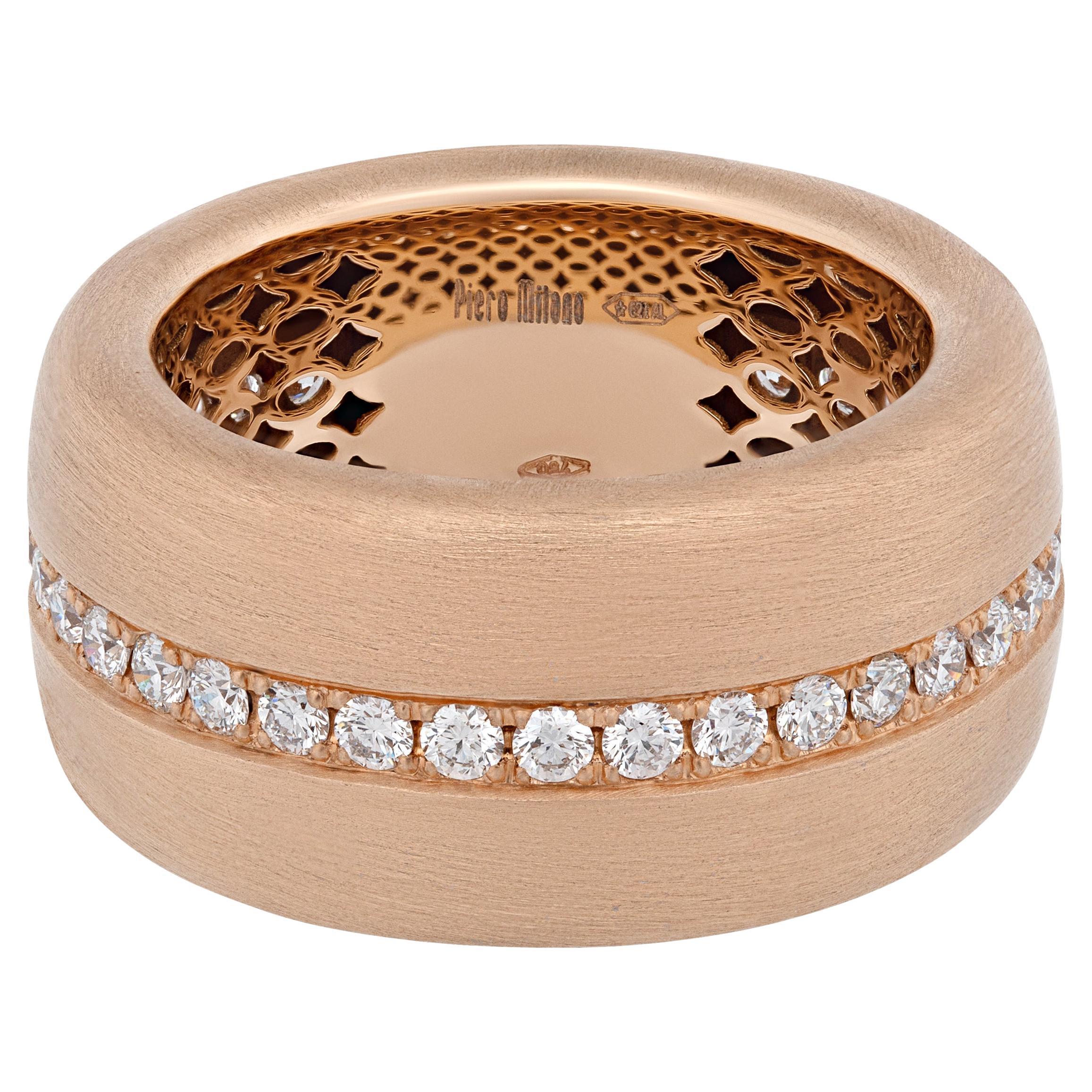 Piero Milano 18K Rose Gold Diamond Ring Sz 7 For Sale