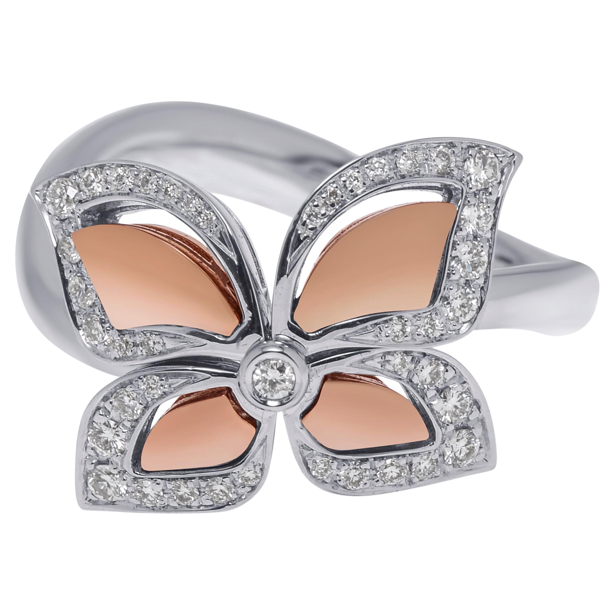 Piero Milano 18K Rose & White Gold Diamond Ring sz 7 For Sale