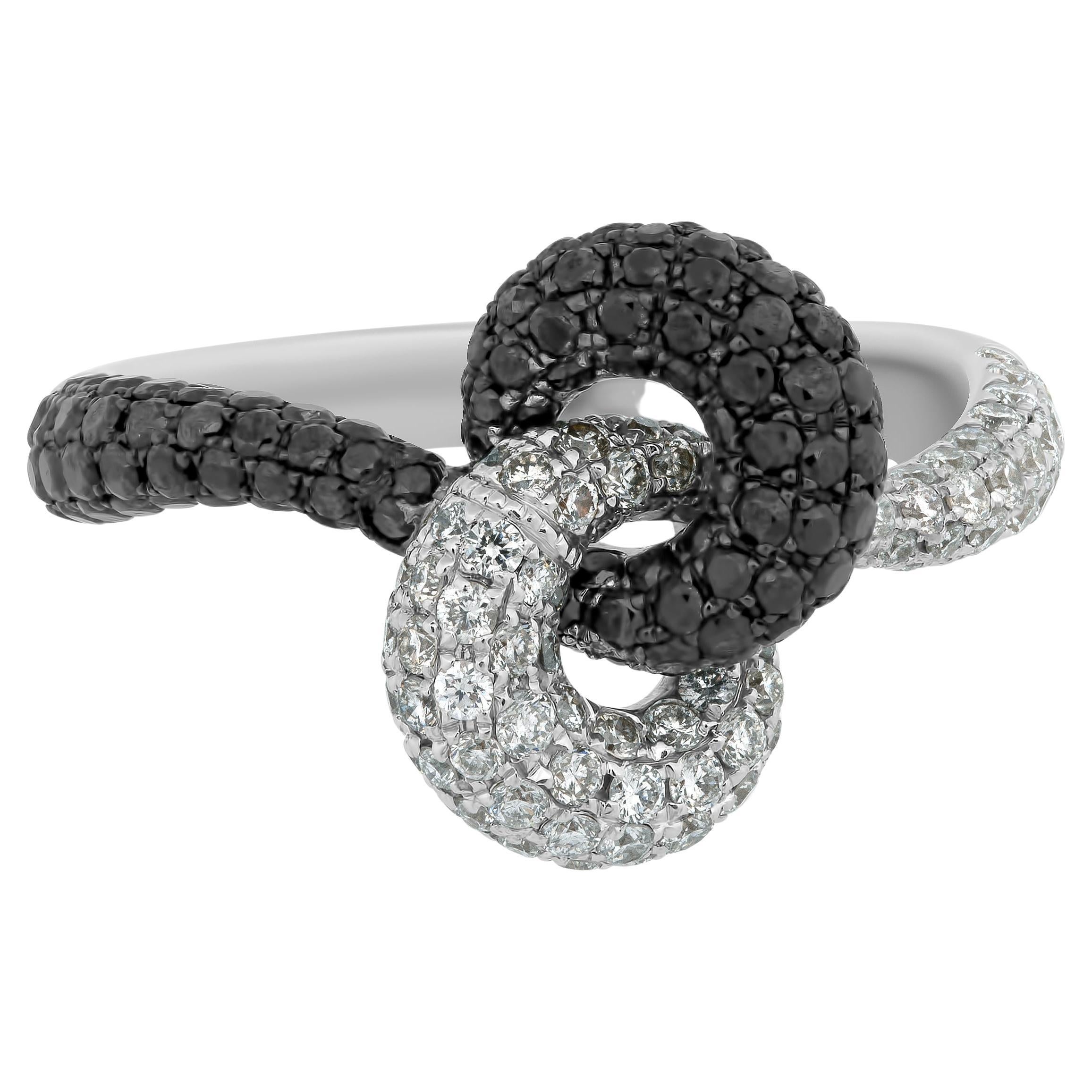 PIERO MILANO Bague en or blanc et noir 18K, diamants noirs et blancs Sz 6.5