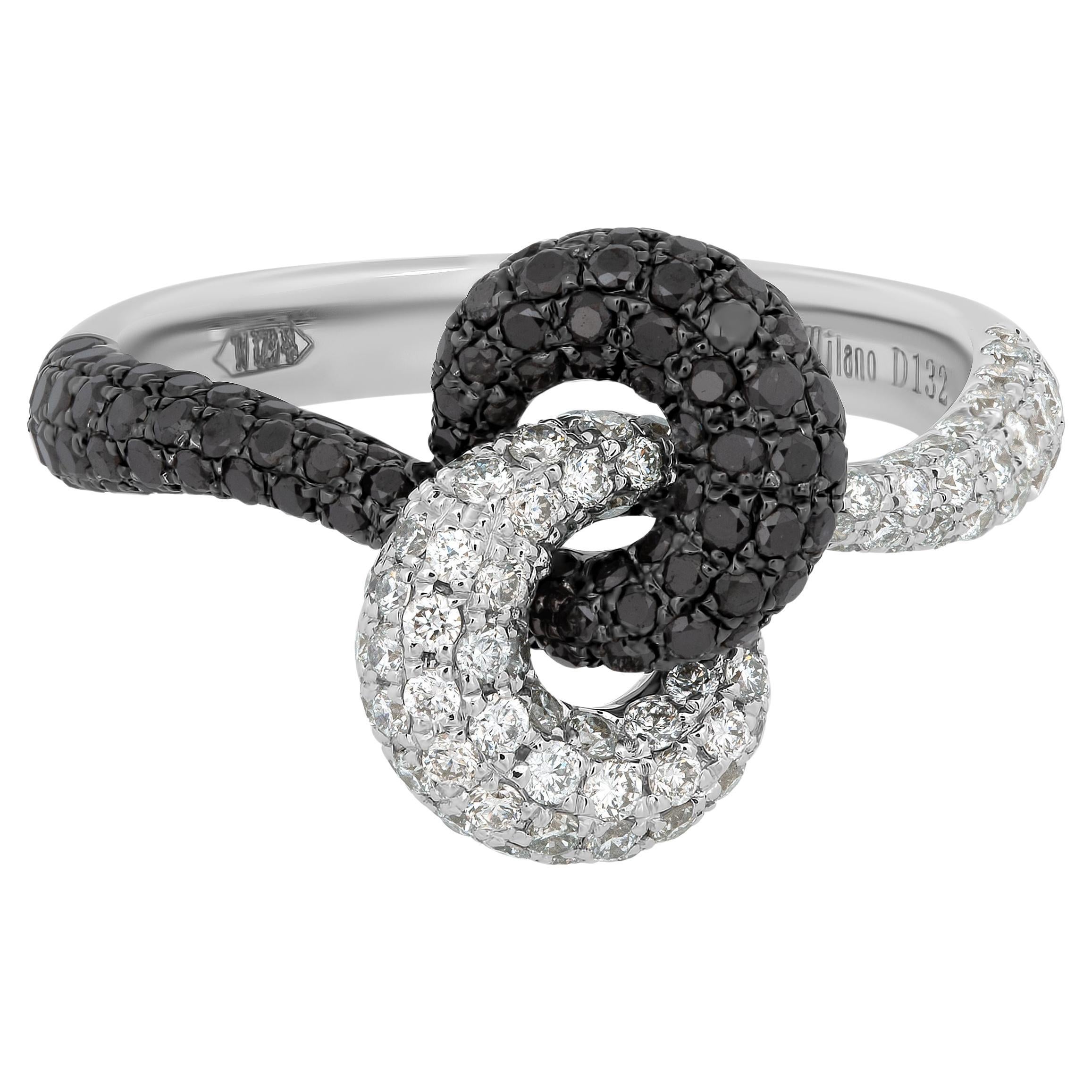 PIERO MILANO Or blanc et noir 18K, diamant noir et blanc  Bague taille 6,75