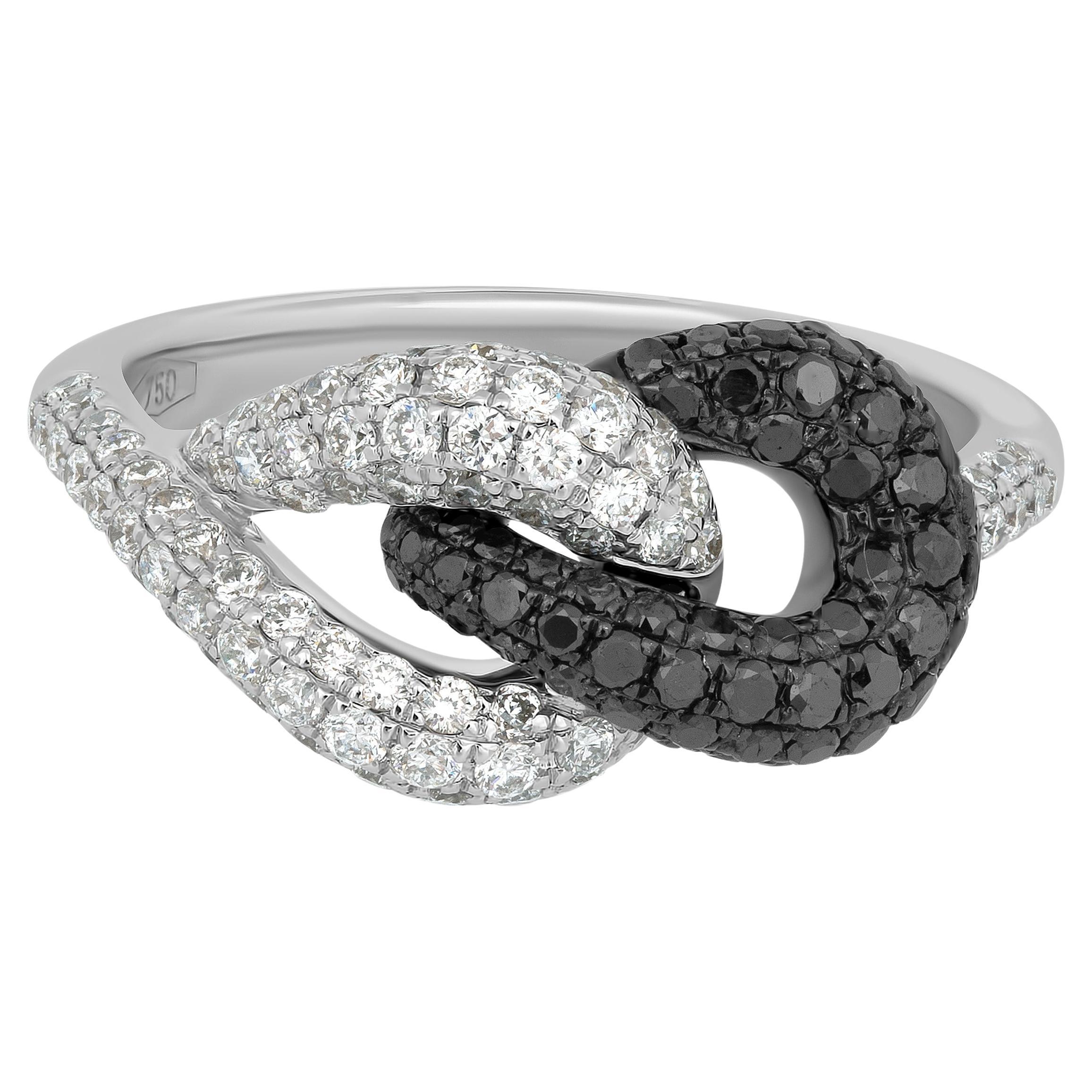 PIERO MILANO Bague en or blanc et noir 18K, diamants noirs et blancs Sz 7