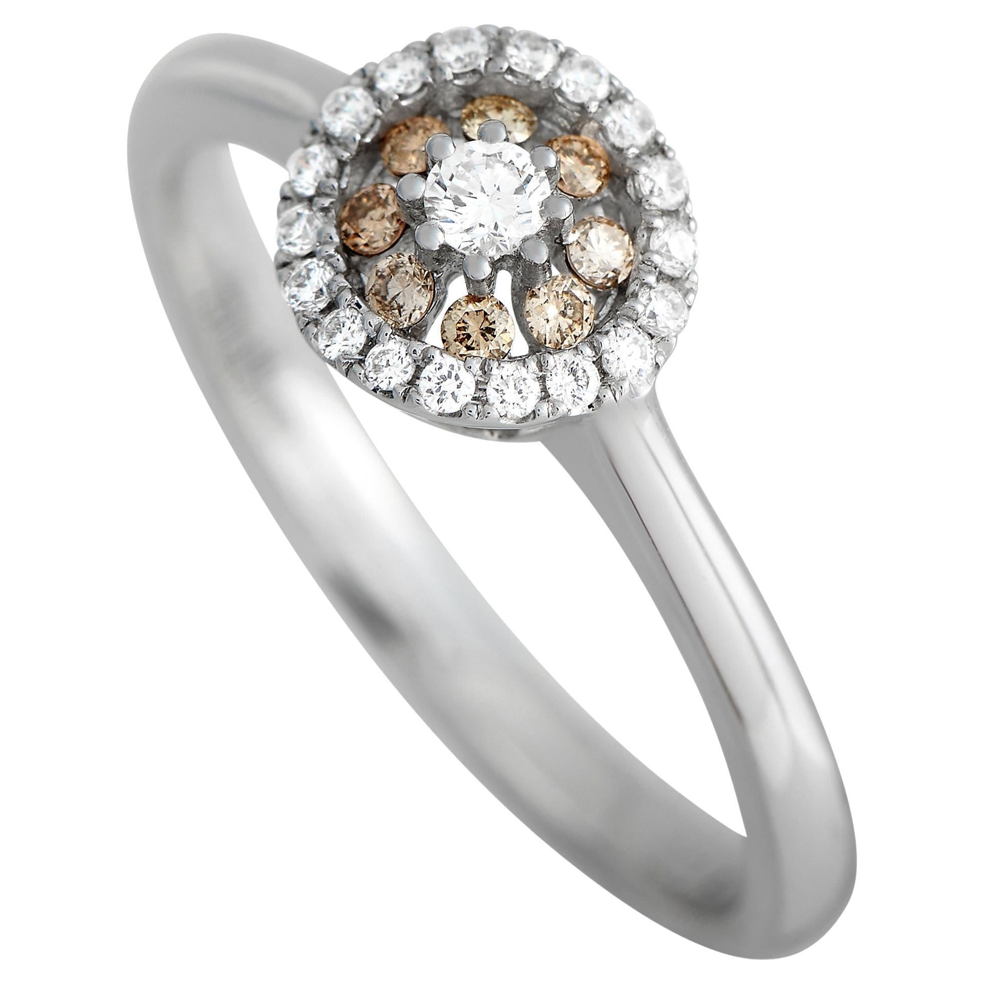 Piero Milano 18K White Gold 0.28ct White and Brown Diamond Ring For Sale