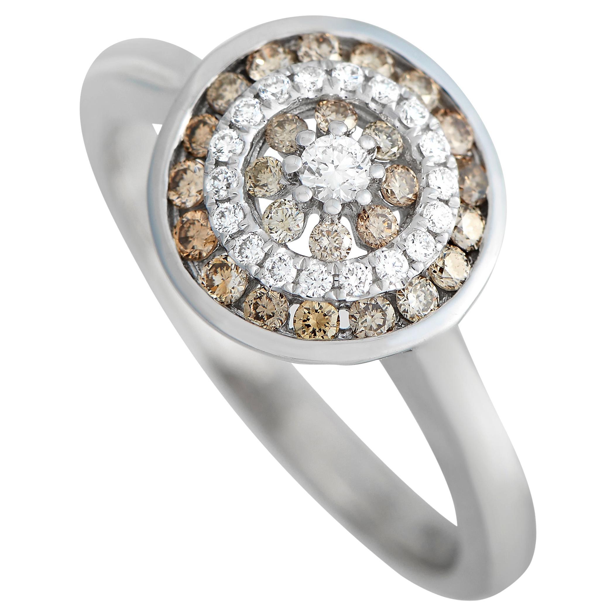 Piero Milano 18K White Gold 0.39 Ct Brown and White Diamond Ring For Sale