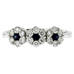 Piero Milano 18K White Gold 0.39ct Diamonds & Sapphire 3 Flower Band Ring