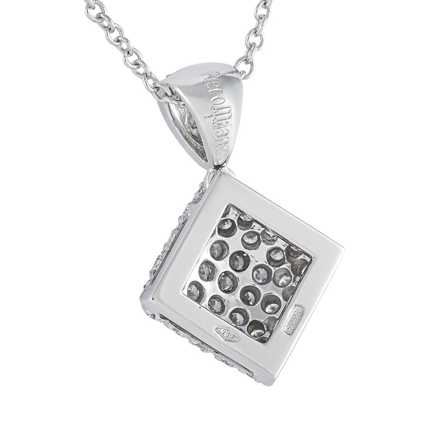 Round Cut Piero Milano 18k White Gold 0.55 Ct Diamond Pendant Necklace